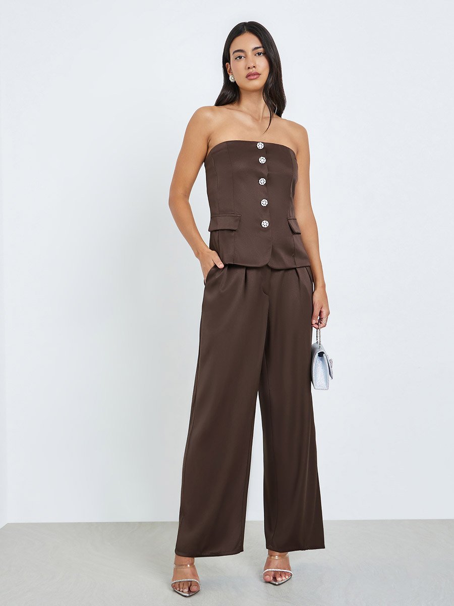 Brown Embellished Sleeveless Waistcoat
