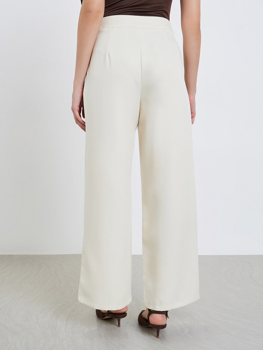 Women Off-White Wide Leg Trousers