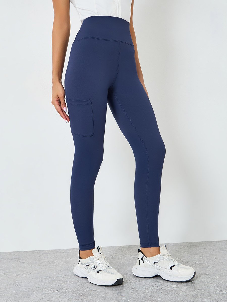 Women Knee Rubber Logo Side Pocket Leggings