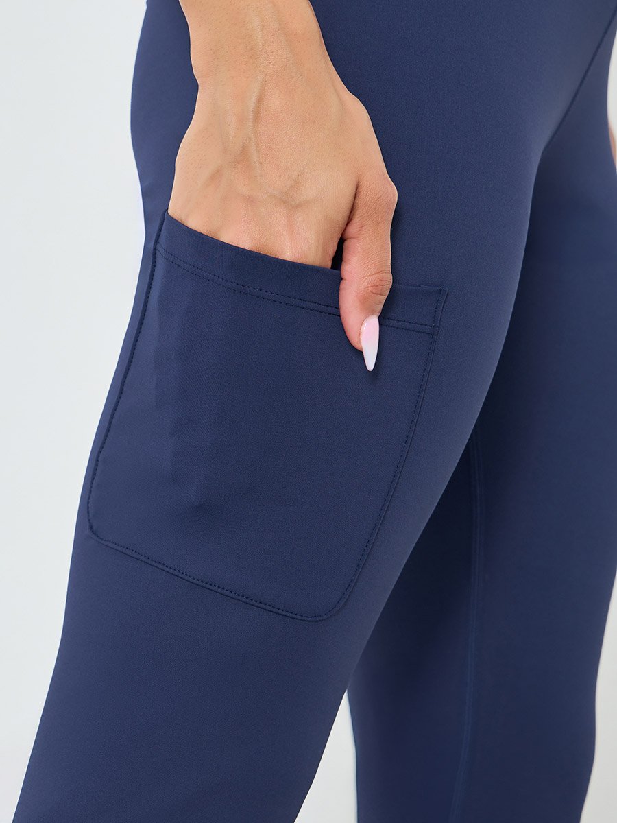 Women Knee Rubber Logo Side Pocket Leggings