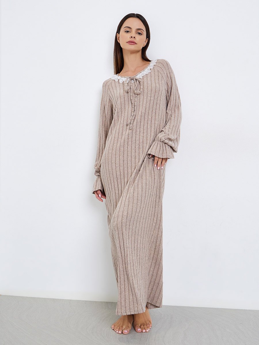Lace Neck Detail Rib Nightdress