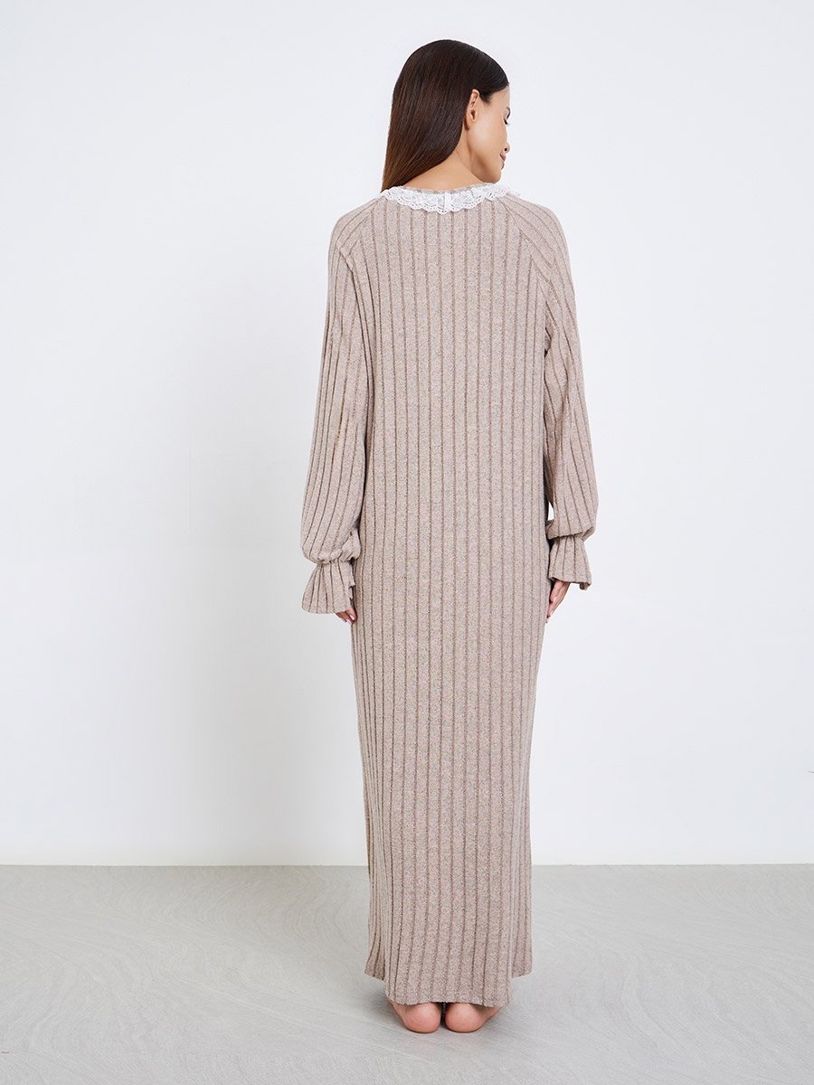 Lace Neck Detail Rib Nightdress