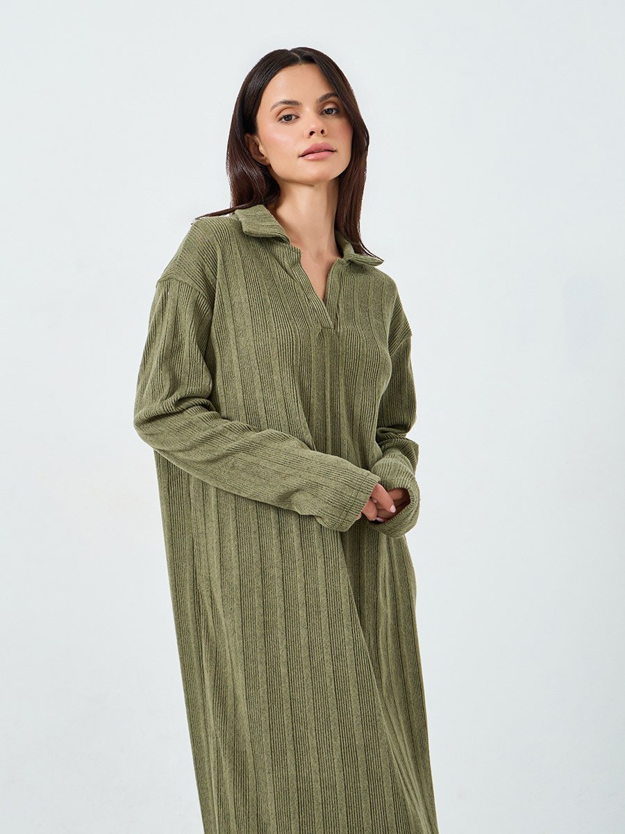 Khaki Ribbed Long Sleeve Sleep T-Shirt Dress