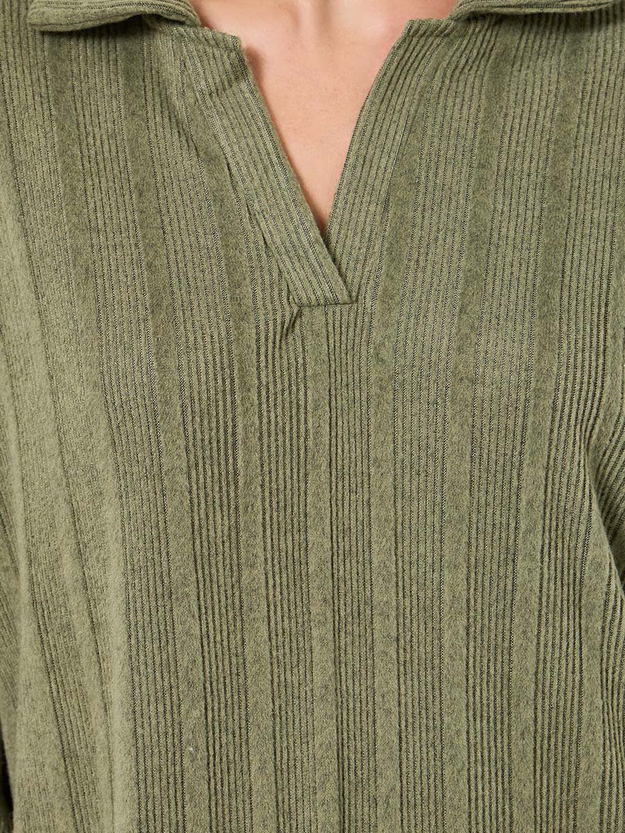 Khaki Ribbed Long Sleeve Sleep T-Shirt Dress