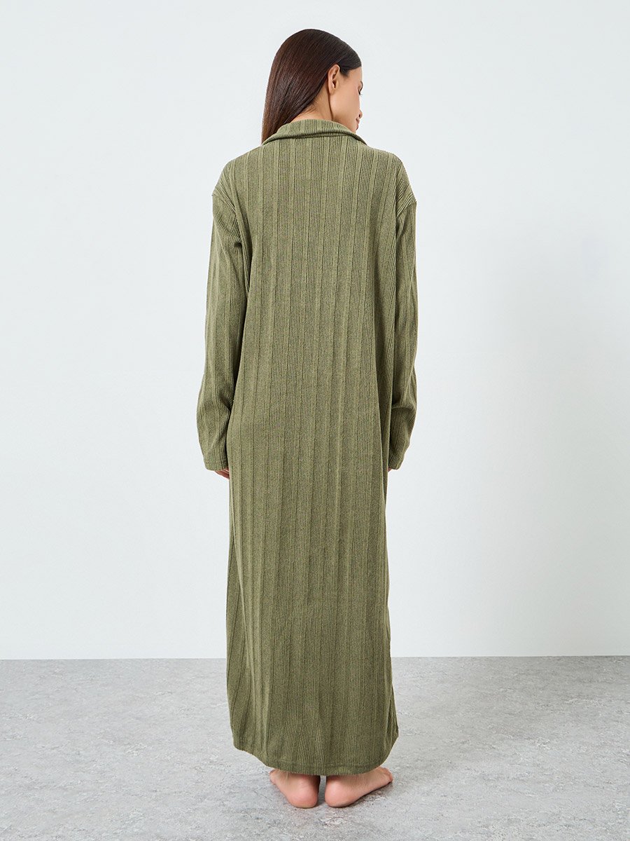 Khaki Ribbed Long Sleeve Sleep T-Shirt Dress