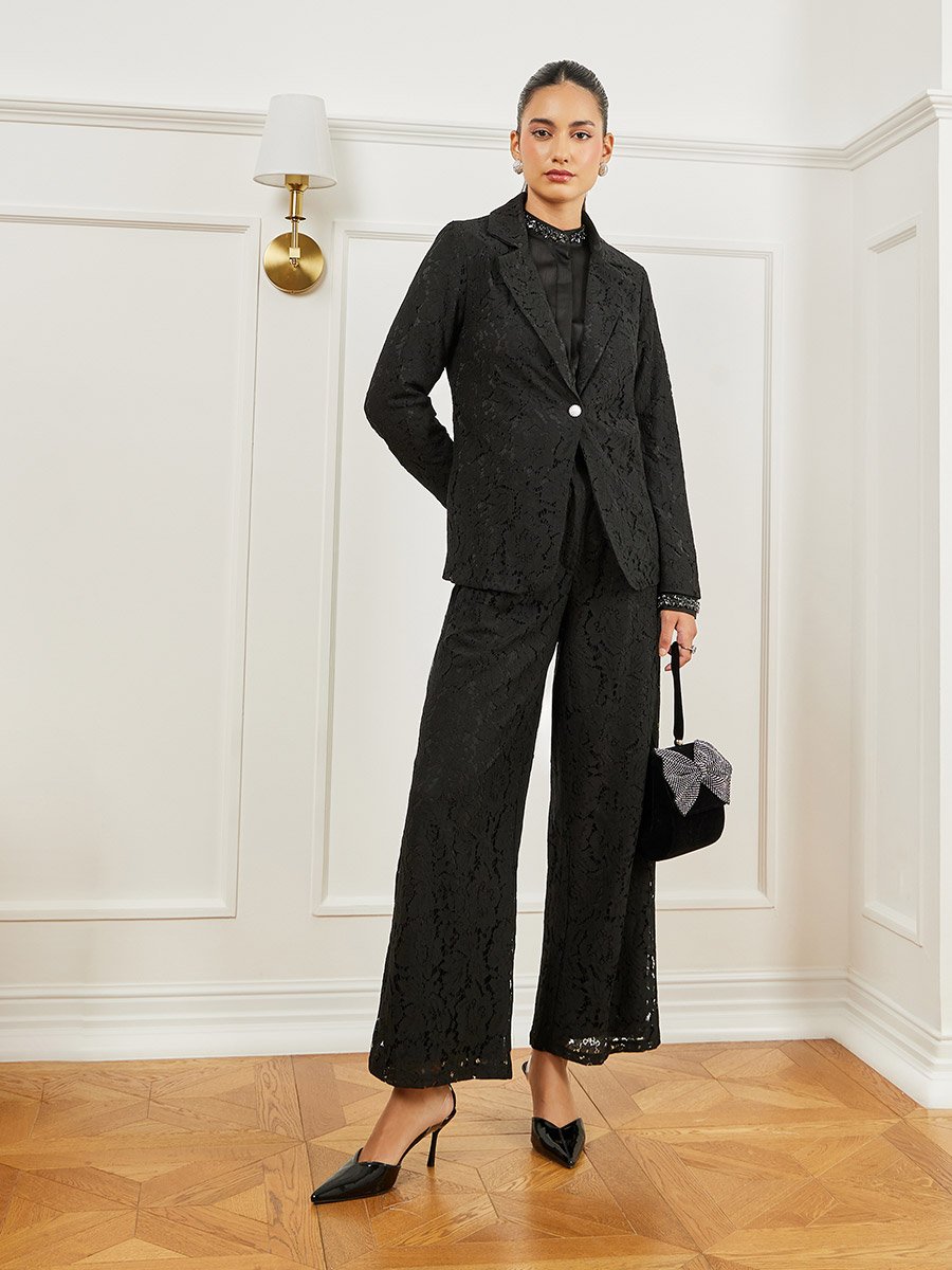 Black Regular Fit Regular Length Lace Blazer