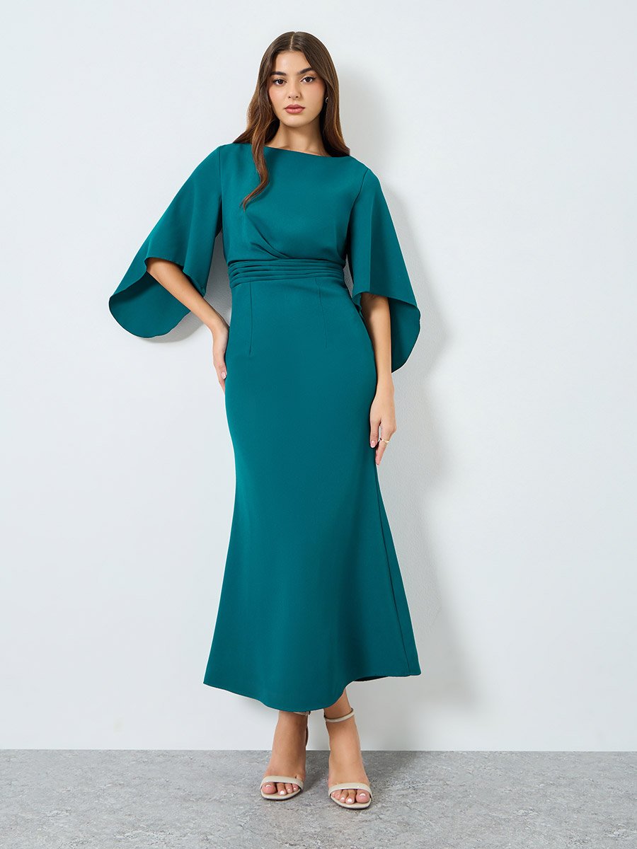 Blue Solid Flared Sleeves Maxi Dress For Women at Saudi | Styli