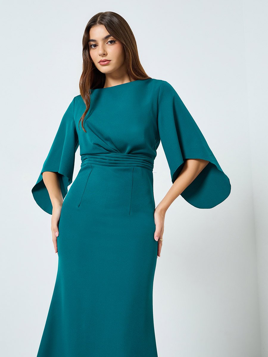 Blue Solid Flared Sleeves Maxi Dress For Women at Saudi | Styli
