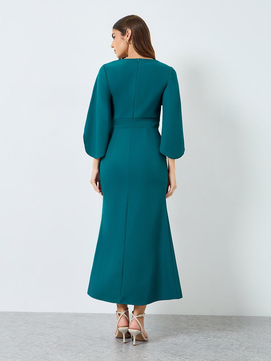 Blue Solid Flared Sleeves Maxi Dress For Women at Saudi | Styli Blue Solid Flared Sleeves Maxi Dress For Women at Saudi | Styli
