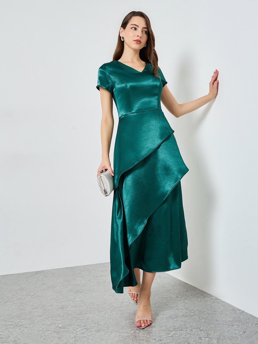knee length dresses for ladies IvorySeville Layered Satin Gown