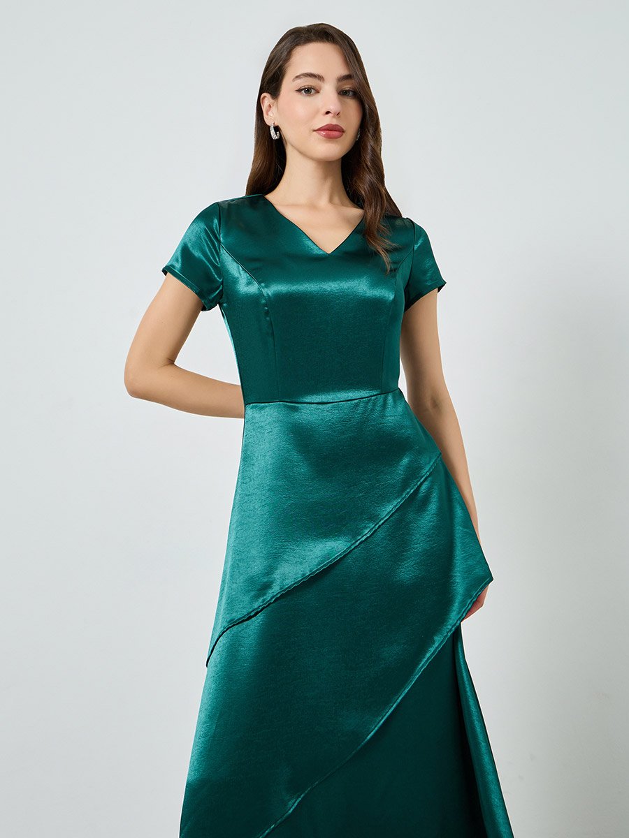Women Green Satin Layered Maxi Dress For Women at UAE | Styli