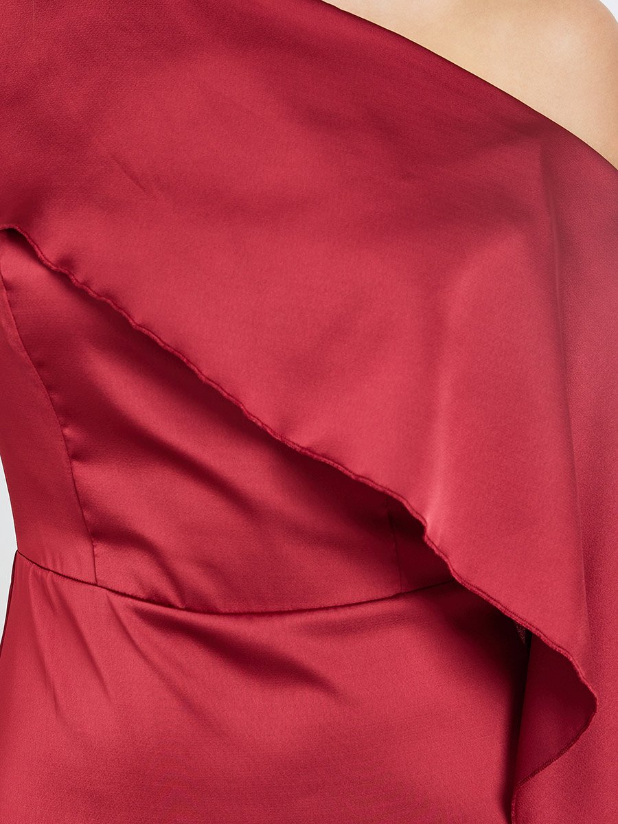 Red One Shoulder Neck Midi Dress