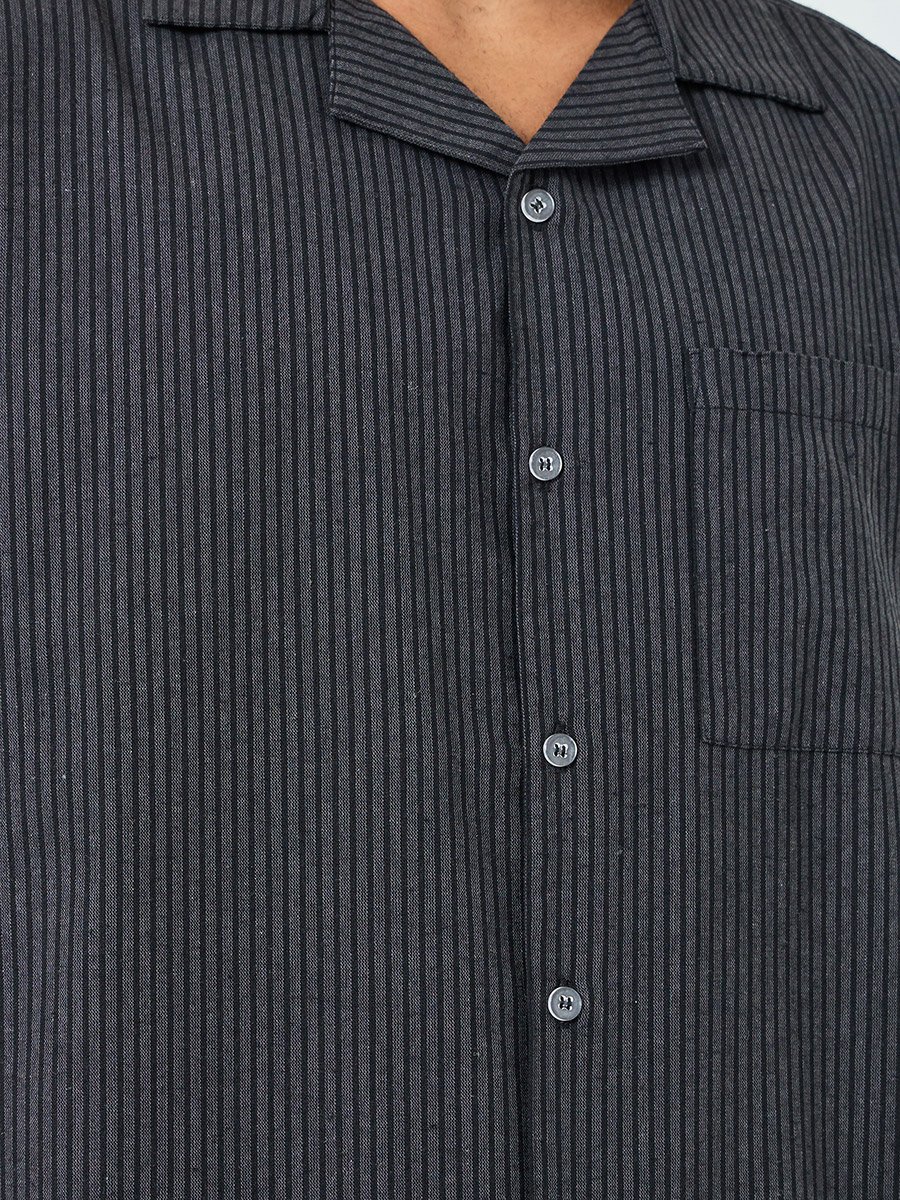 Men Grey Striped Cotton Shirt and Shorts Set