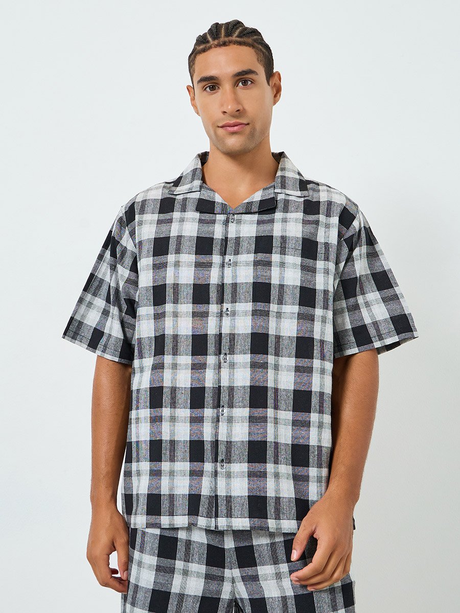 Men Checkered Cotton Relaxed Fit Shirt and Shorts Set