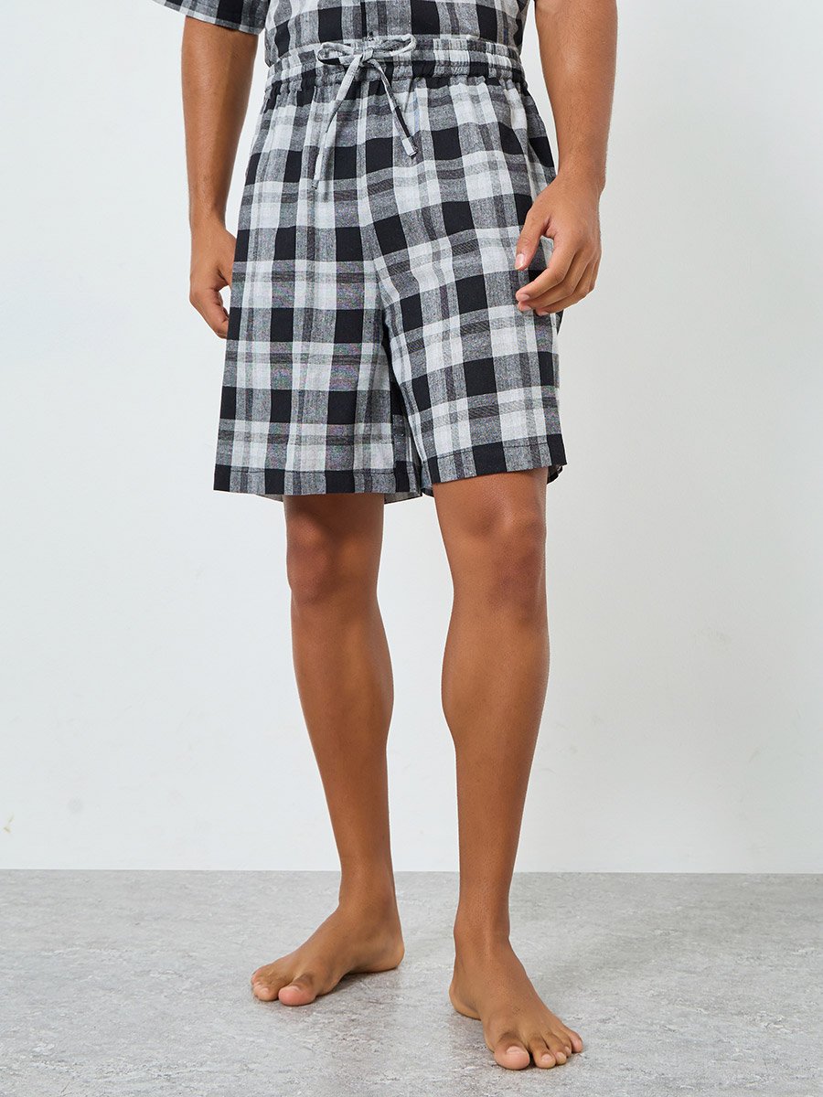 Men Checkered Cotton Relaxed Fit Shirt and Shorts Set