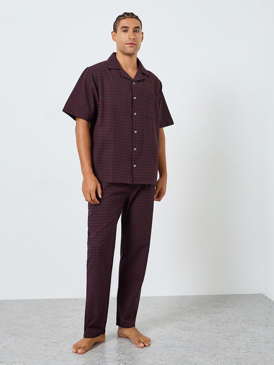 Men Checkered Relaxed Fit Cotton Shirt and Pyjama Set