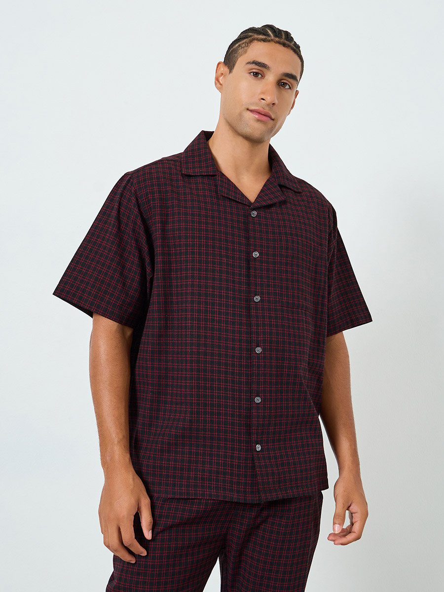 Men Checkered Relaxed Fit Cotton Shirt and Pyjama Set
