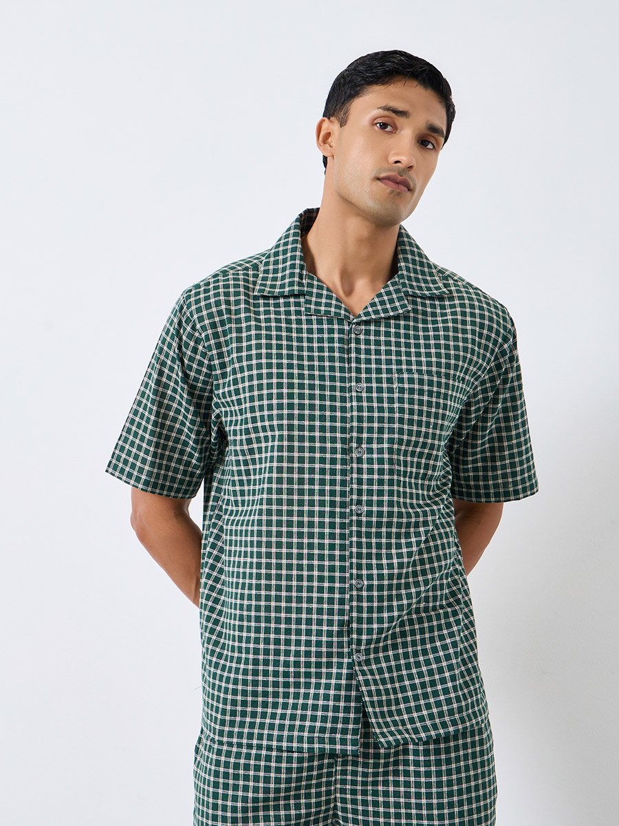Men Checked Cotton Relaxed Shirt and Pyjama Set