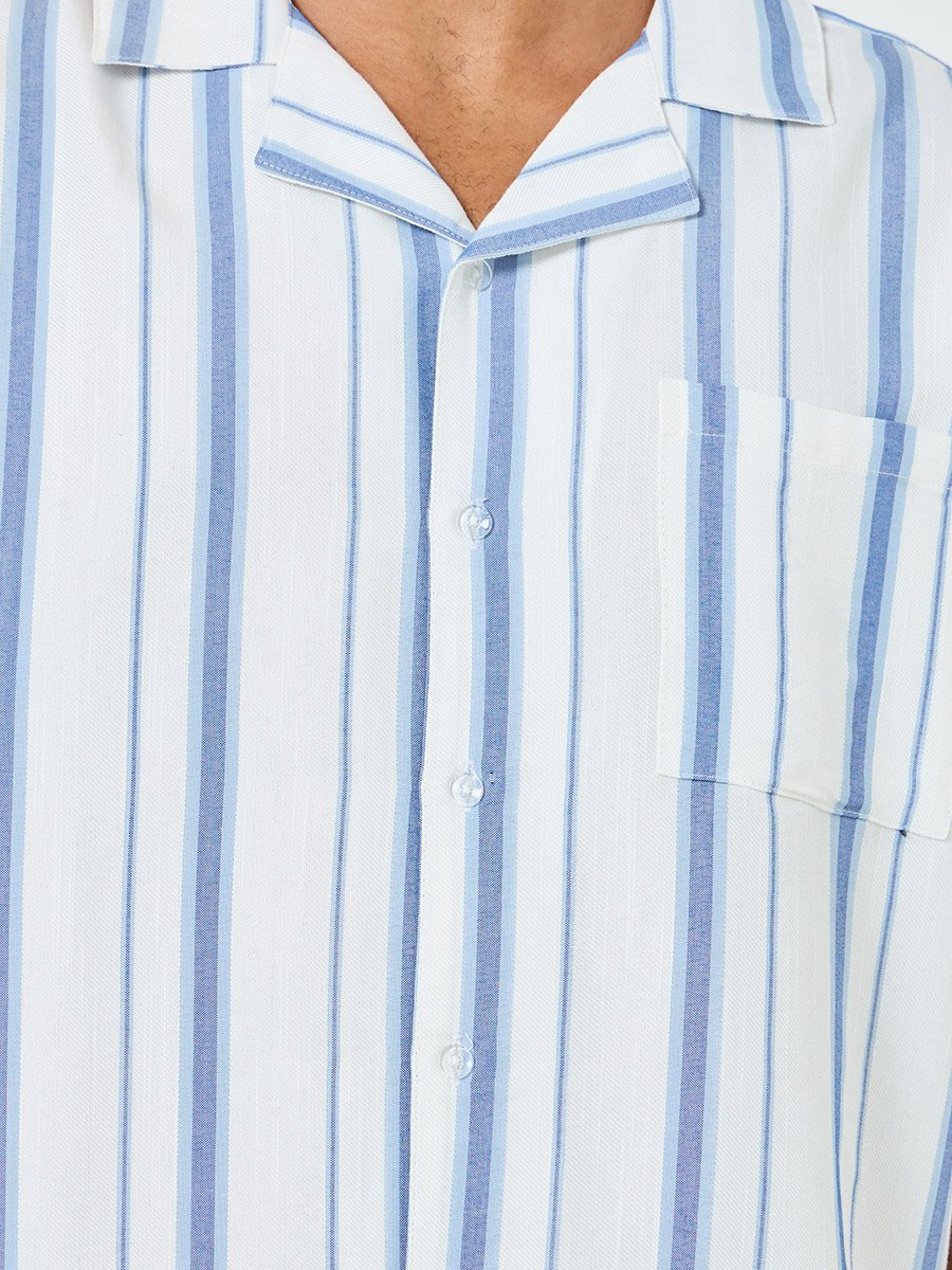 Men Striped Cotton Relaxed Shirt and Pyjama Set