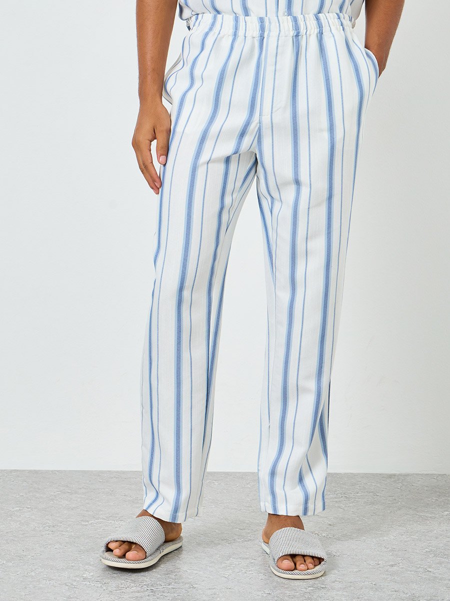 Men Striped Cotton Relaxed Shirt and Pyjama Set