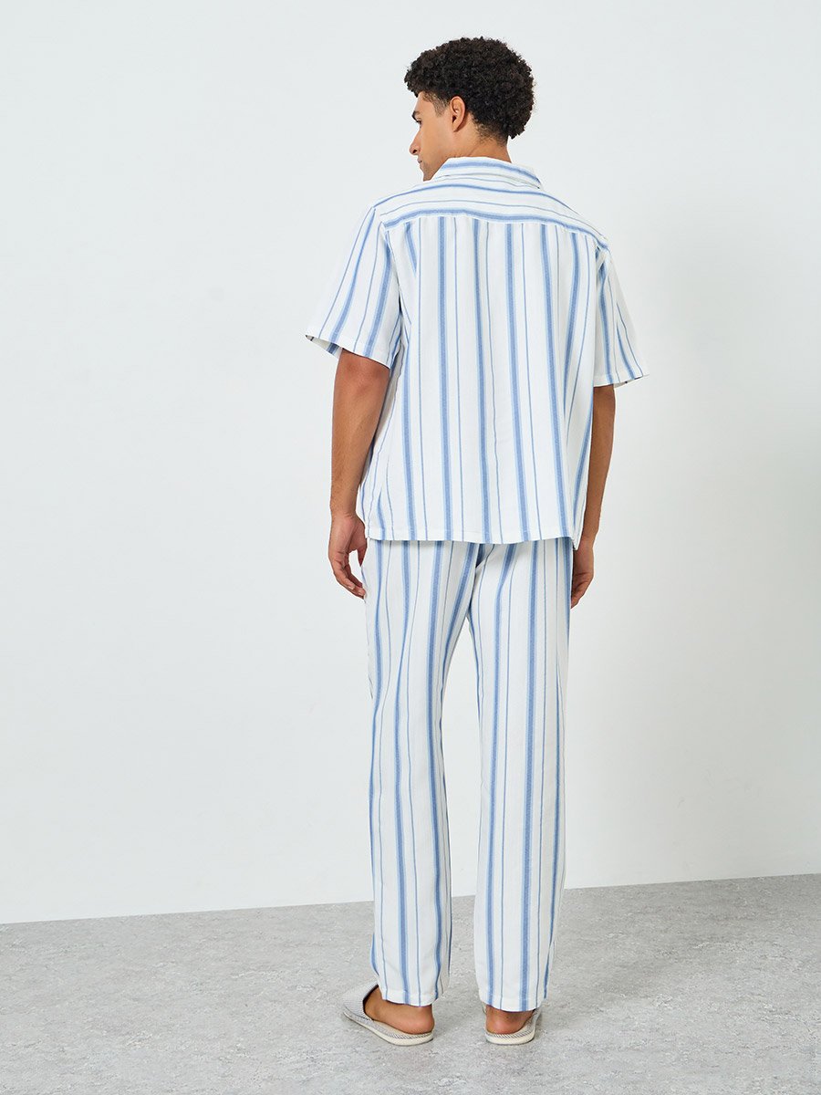 Men Striped Cotton Relaxed Shirt and Pyjama Set