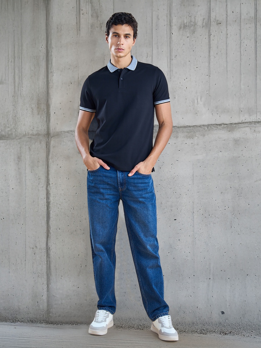 Colourblock Polo T-Shirt with Short Sleeves