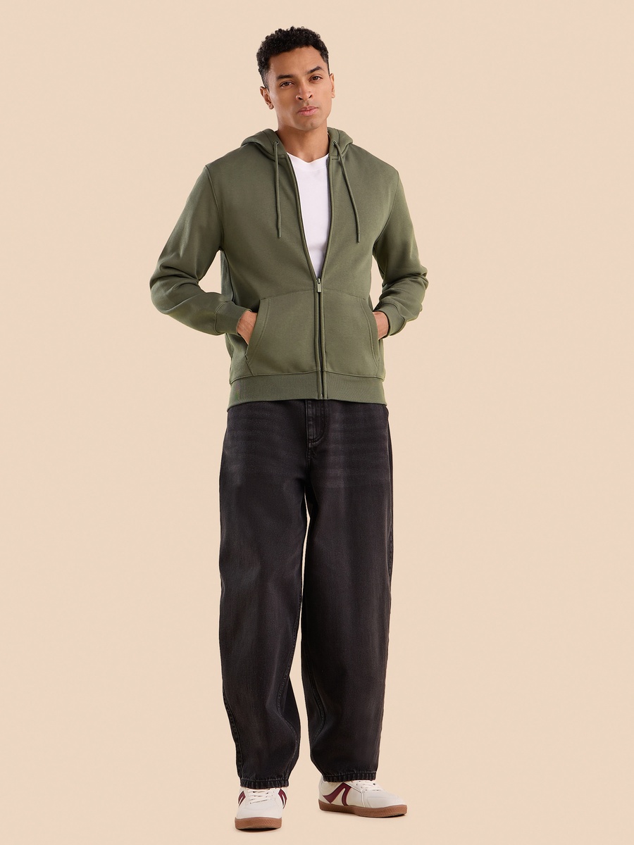 Plain Zip Through Hoodie with Kangaroo Pockets