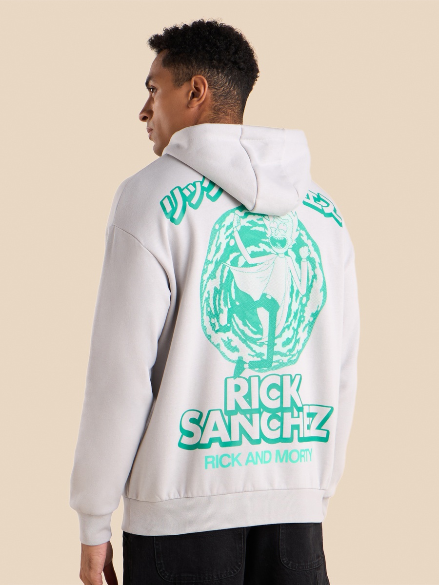 Rick and Morty Print Oversized Hooded Sweatshirt