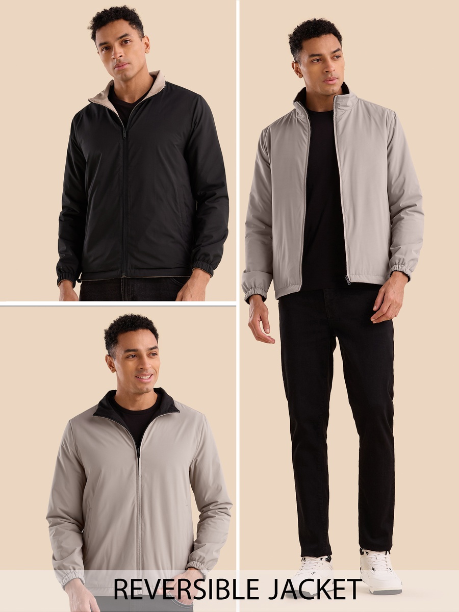 Plain Reversible High Neck Jacket