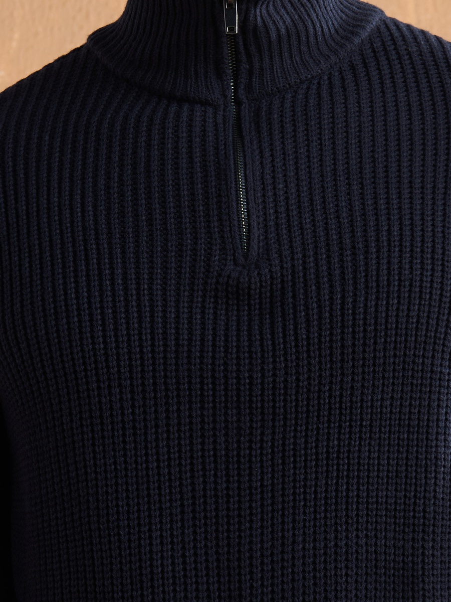 Textured High Neck Sweater with Half Zip