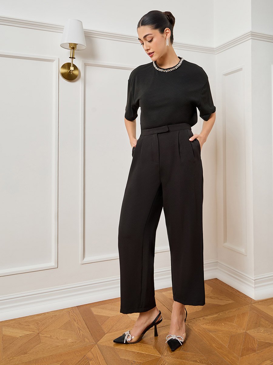 Women Black Embellished Oversized T-Shirt