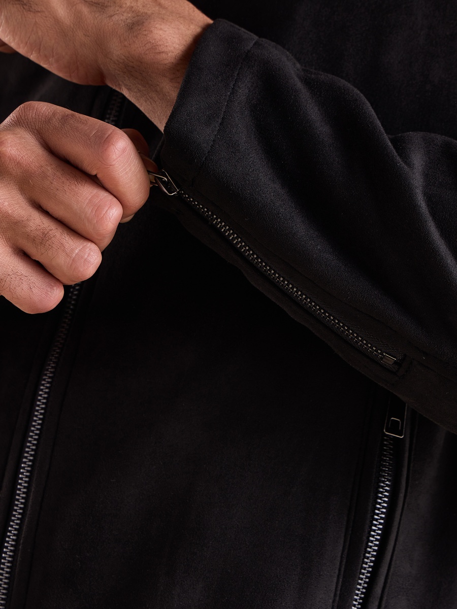 Suede Biker Jacket with Quilted Sleeves