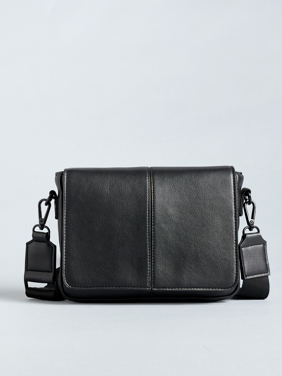 Plain Crossbody Bag with Adjustable Strap and Flap Closure