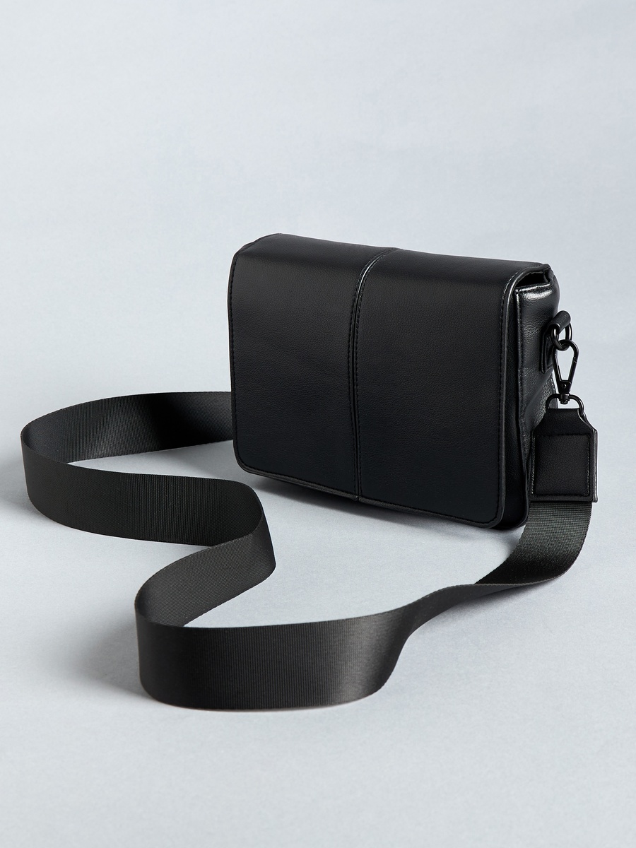 Plain Crossbody Bag with Adjustable Strap and Flap Closure