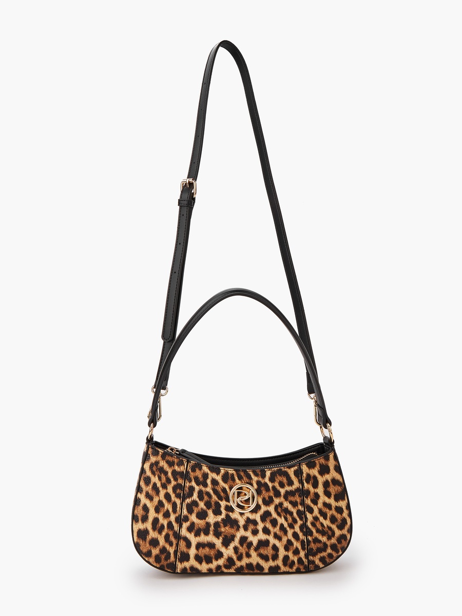 Solid Shoulder Bag with Detachable Strap and Zip Closure