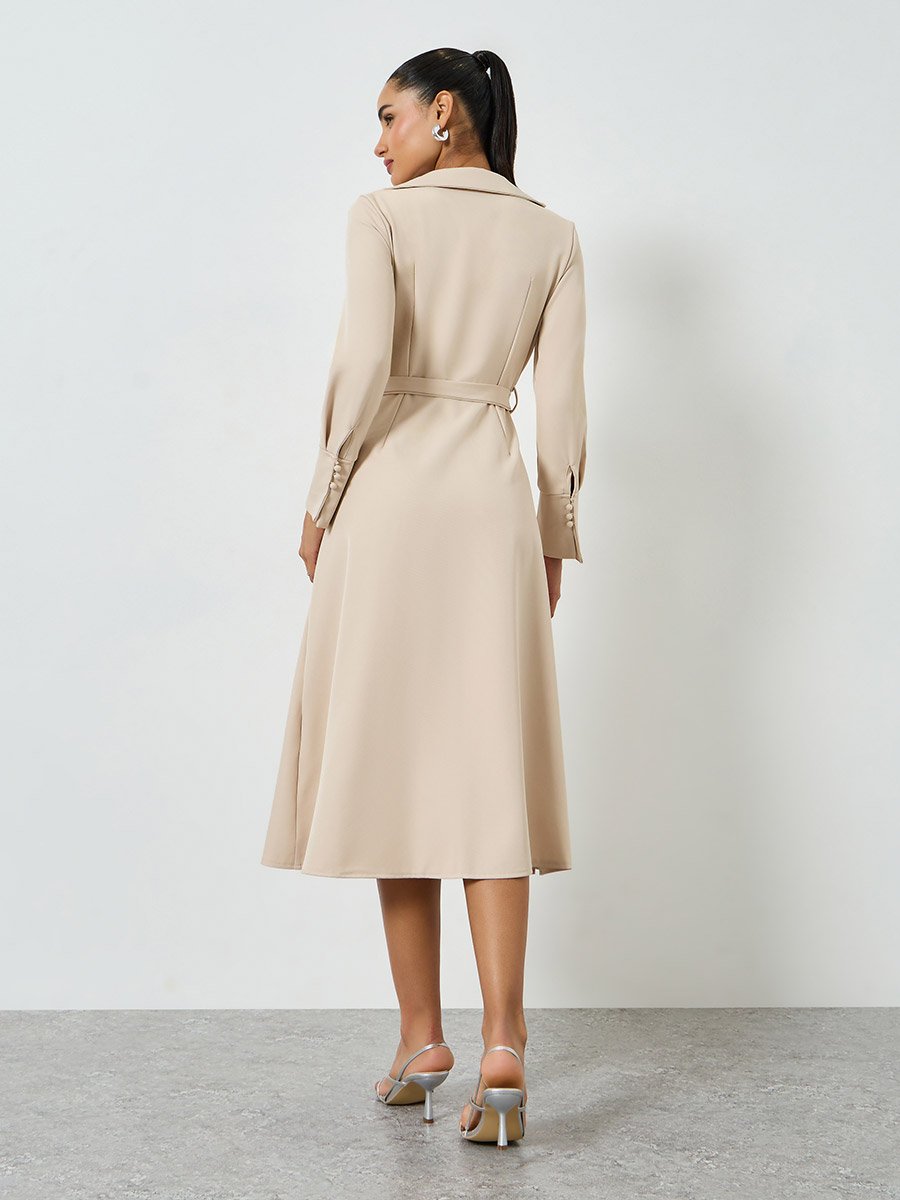 Beige Long Sleeves Wrap Midi Dress For Women at Bahrain | Styli Beige Long Sleeves Wrap Midi Dress For Women at Bahrain | Styli