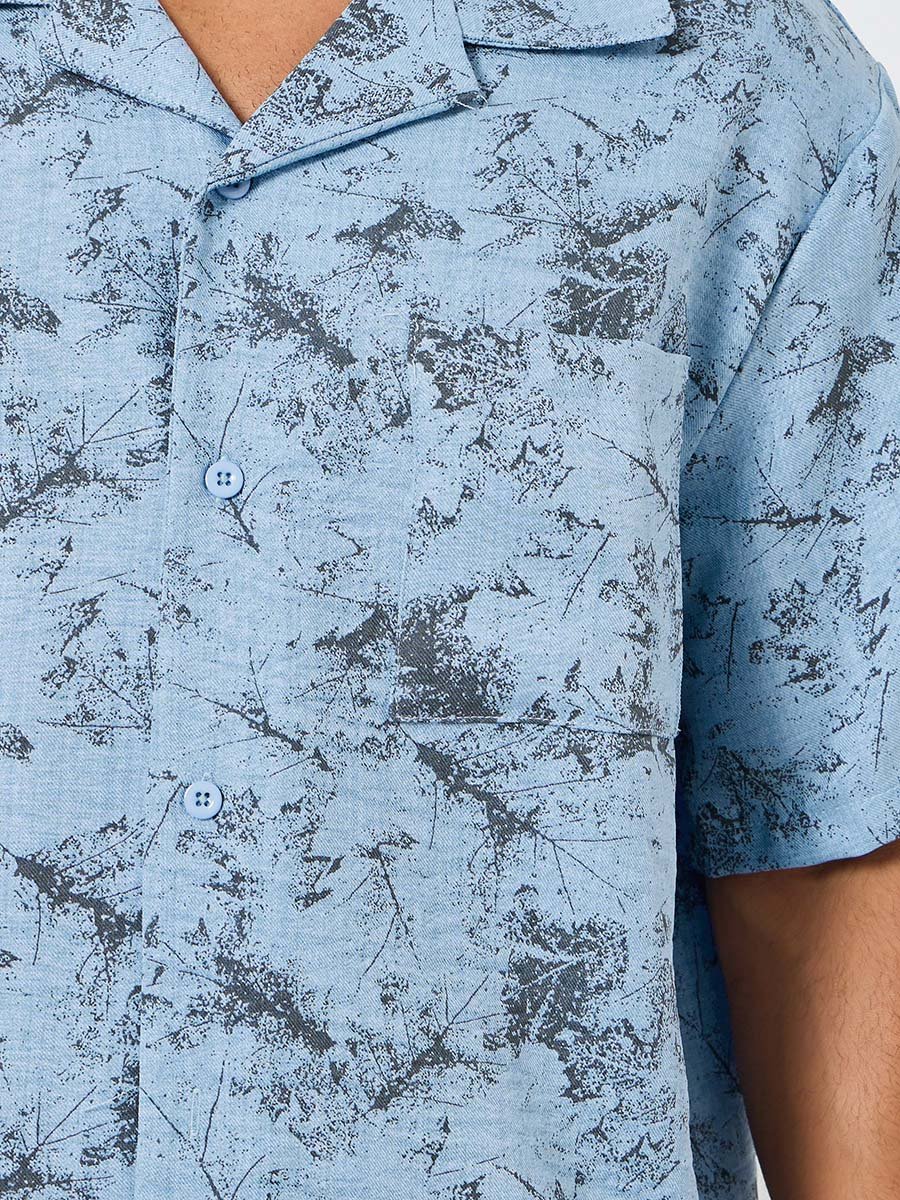 Men Blue Printed Shirt and Pyjama Set