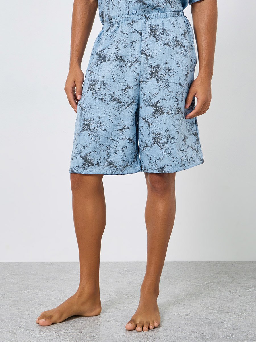 Men Blue Printed Shirt and Pyjama Set