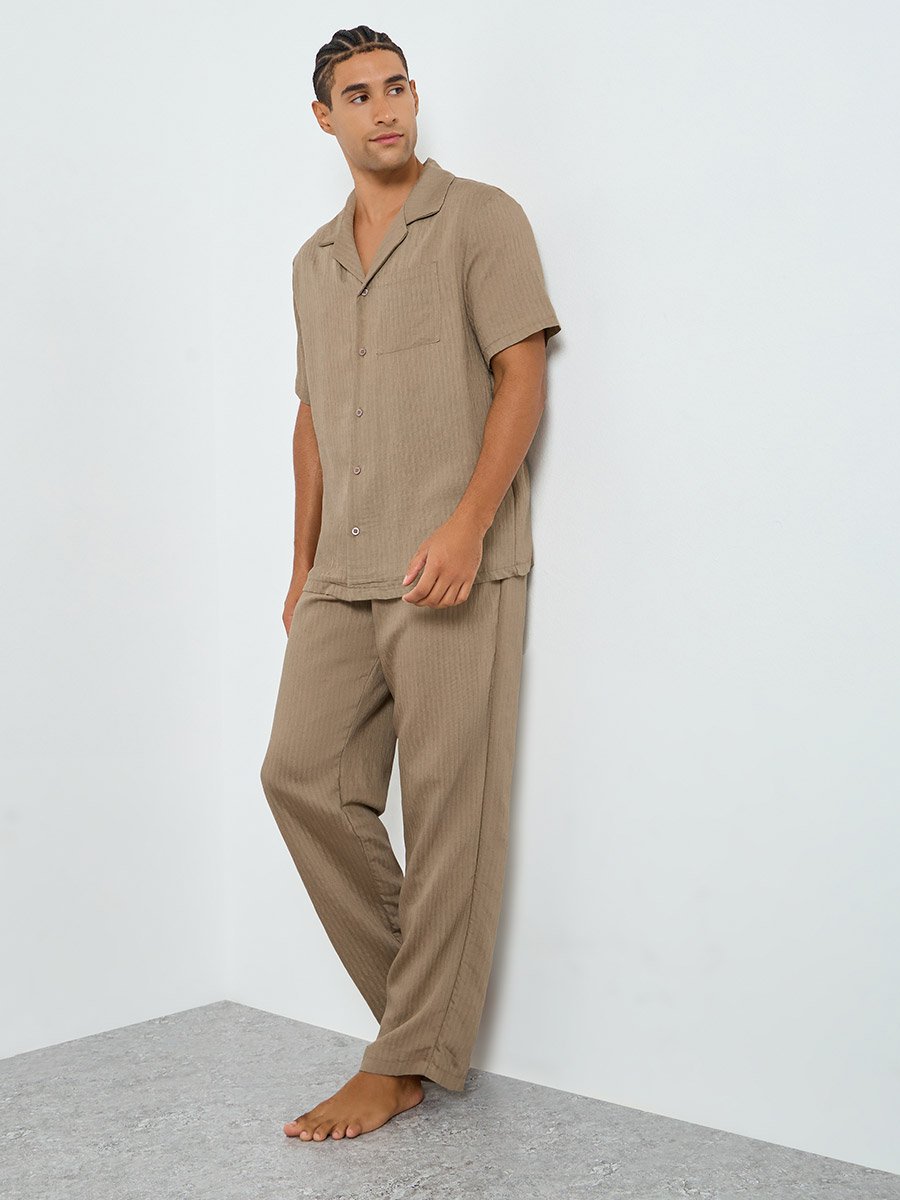 Men Relaxed Fit Short Sleeve Shirt and Pyjama Set