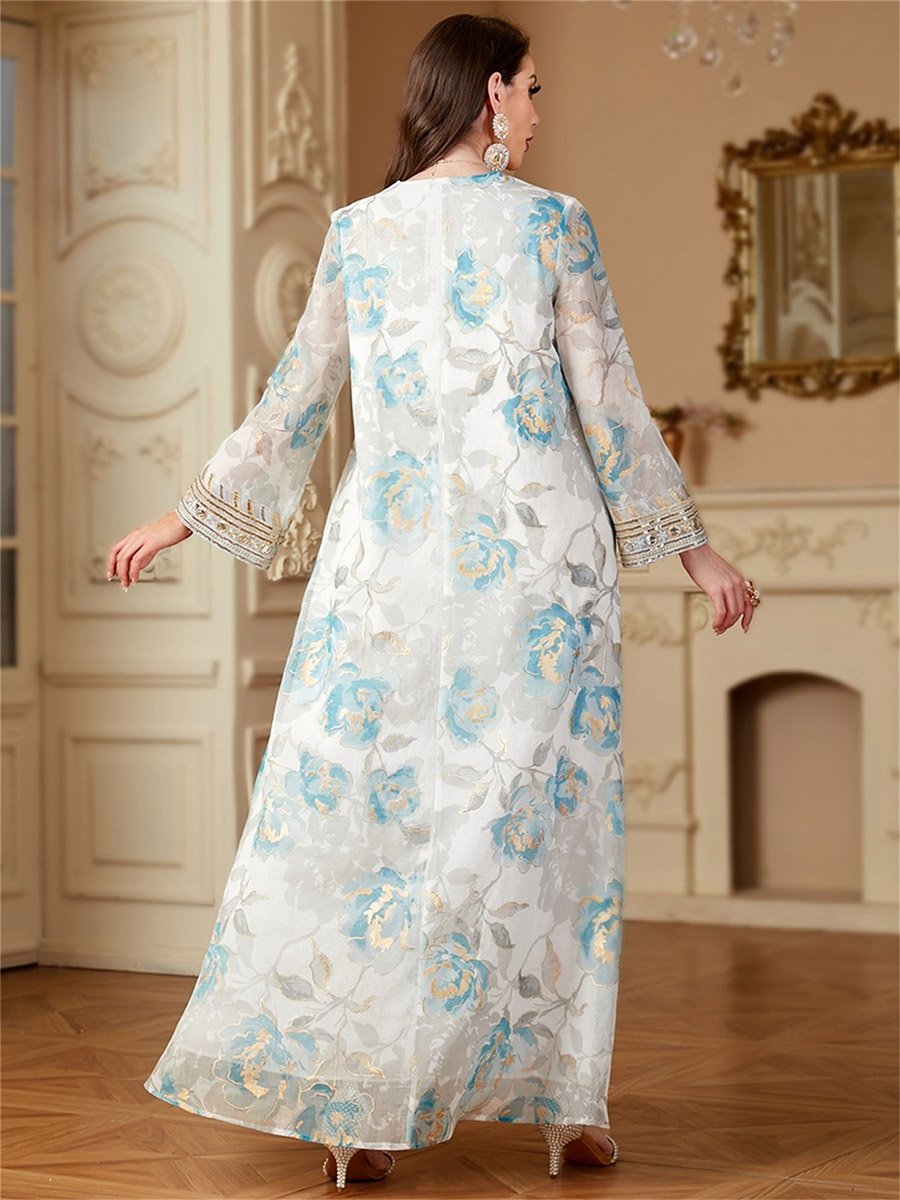 Women Floral Printed Sequins Embellished Jalabiya