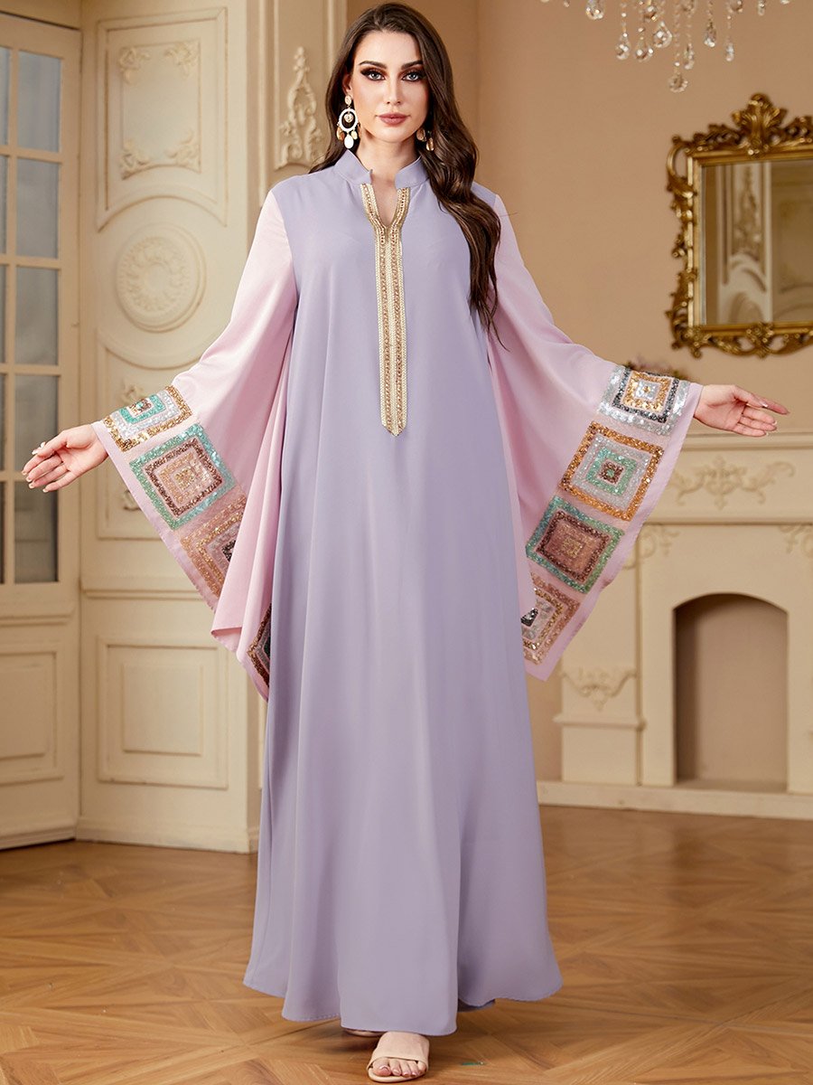 Women Sequin Patch Detail Butterfly Sleeve Jalabiya