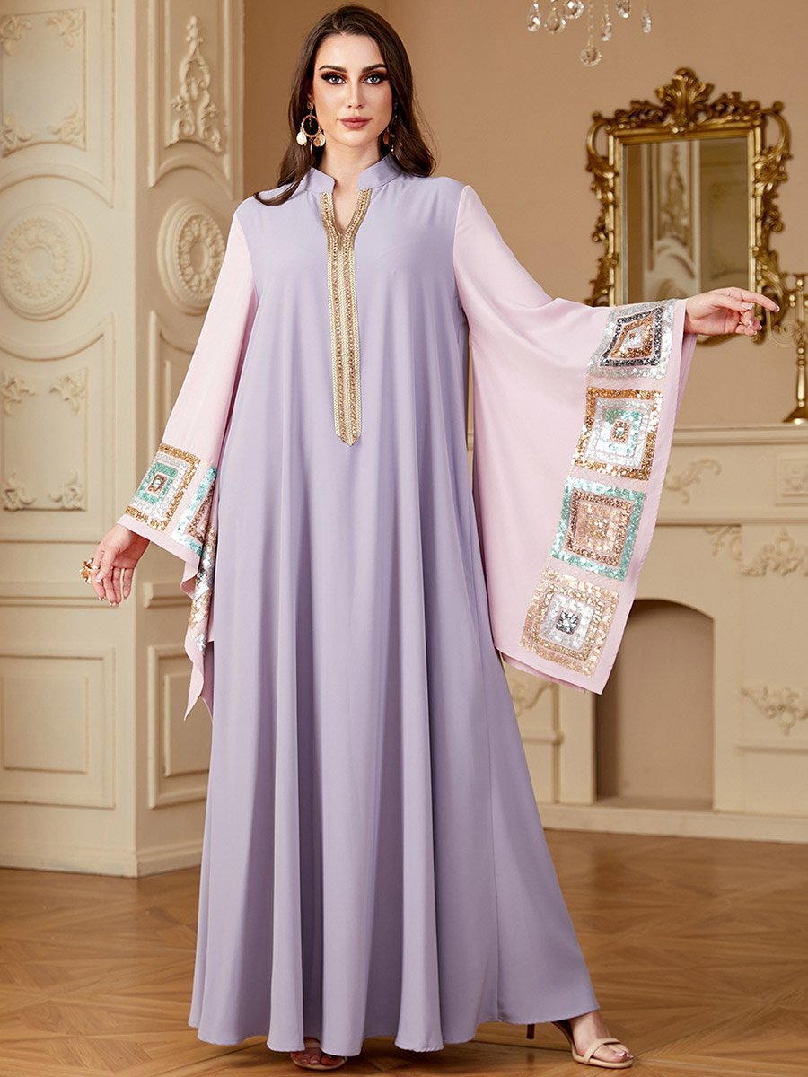 Women Sequin Patch Detail Butterfly Sleeve Jalabiya