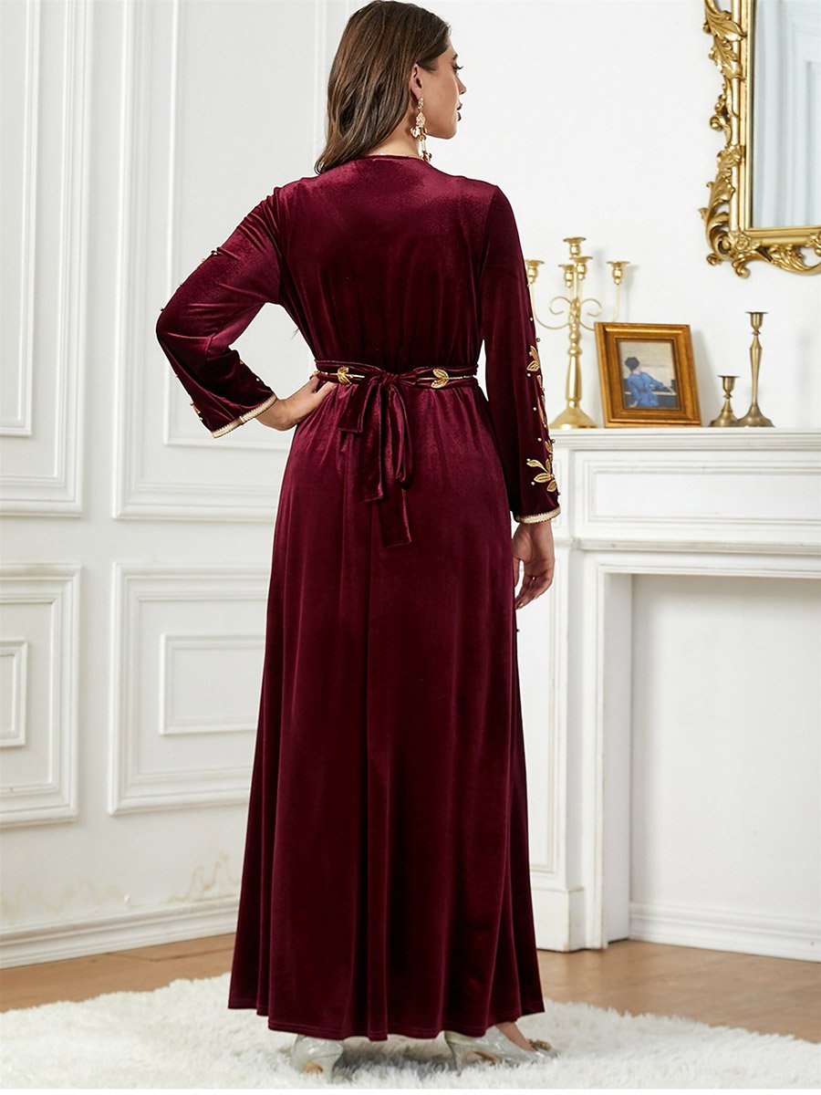 Women Fitted Waist Leaf Embellished Jalabiya