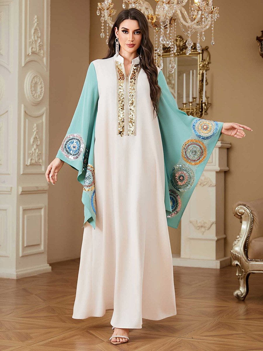 Women Sequin Patch Detail Butterfly Sleeve Jalabiya