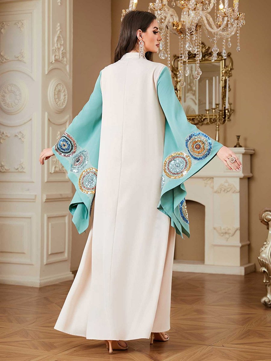 Women Sequin Patch Detail Butterfly Sleeve Jalabiya