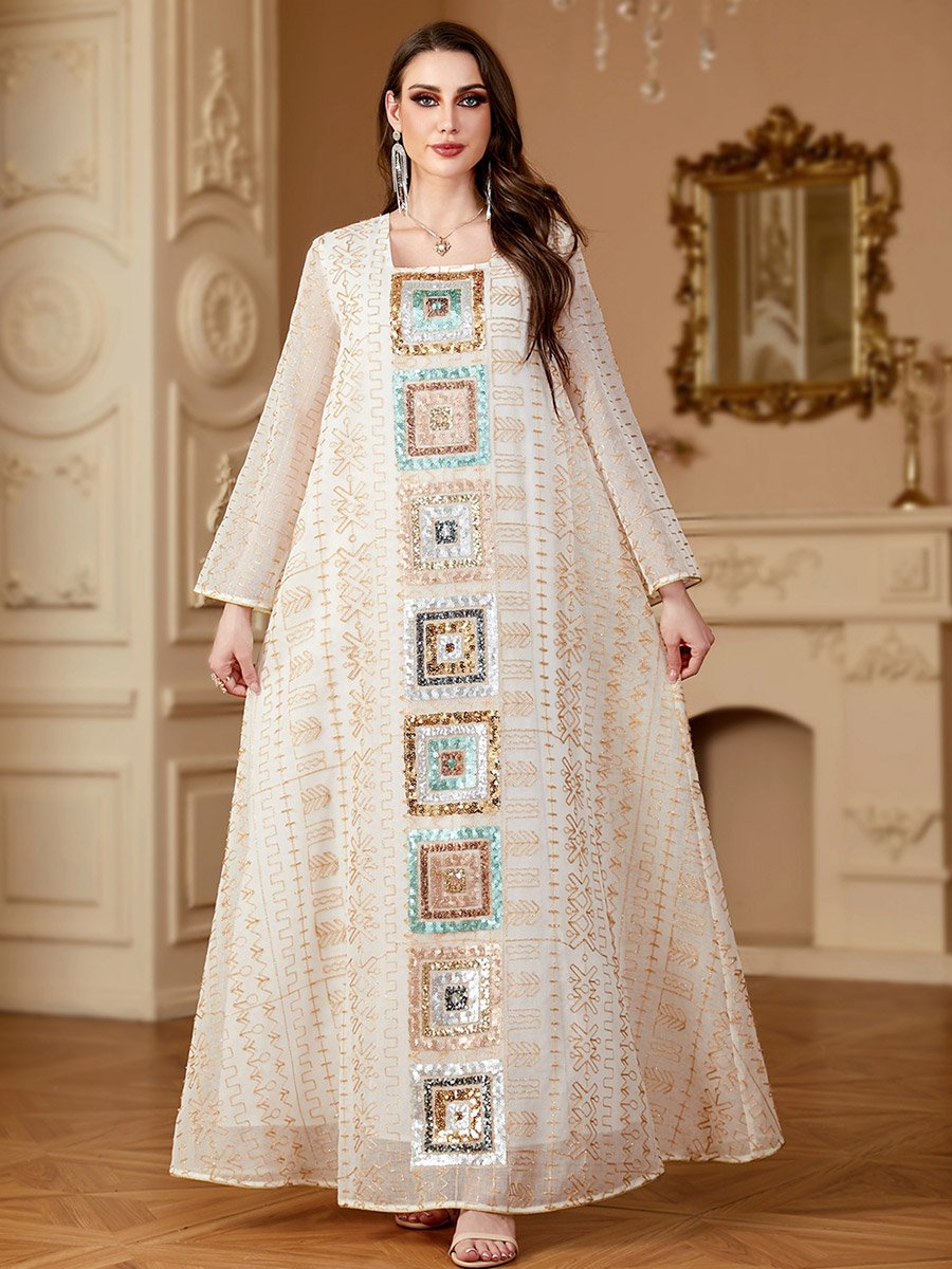 Women Texture Sequin Patch Detail Jalabiya