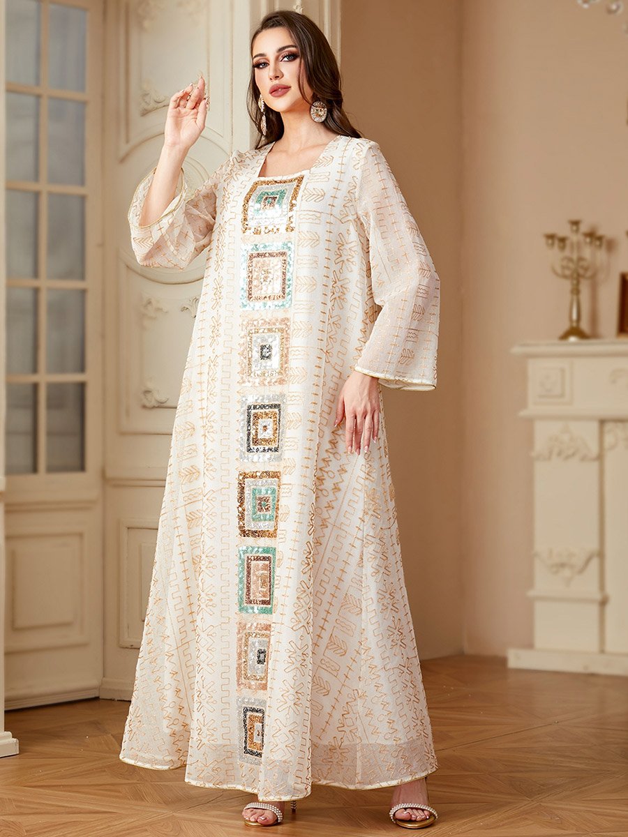 Women Texture Sequin Patch Detail Jalabiya
