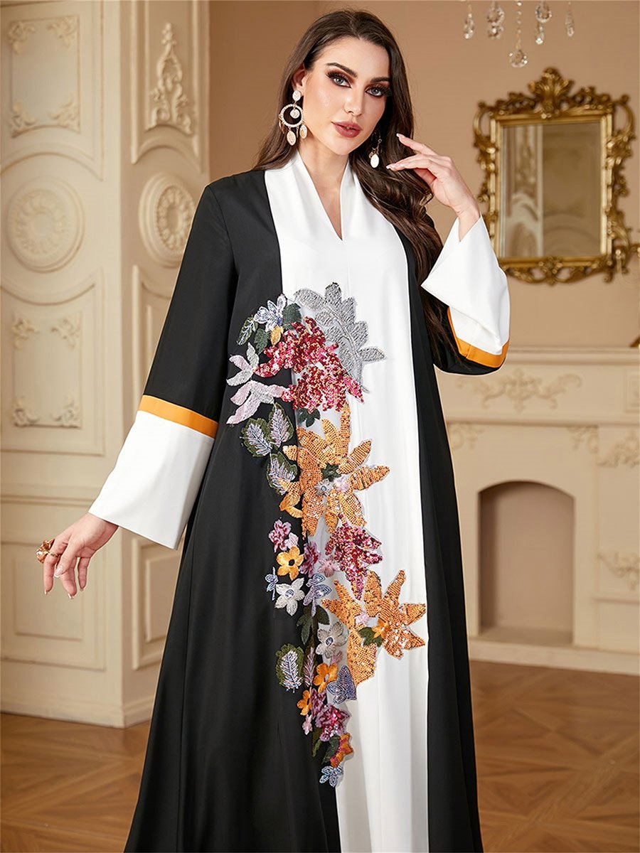 Women Floral Embroidered Belted Jalabiya
