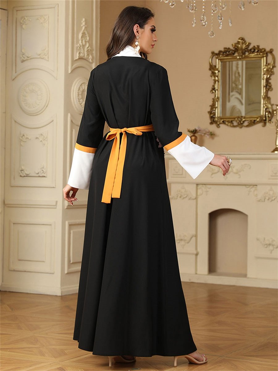 Women Floral Embroidered Belted Jalabiya