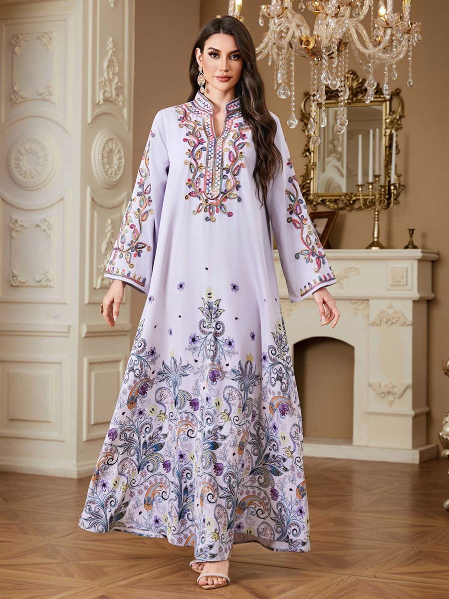 Women Floral Printed Embellished Jalabiya